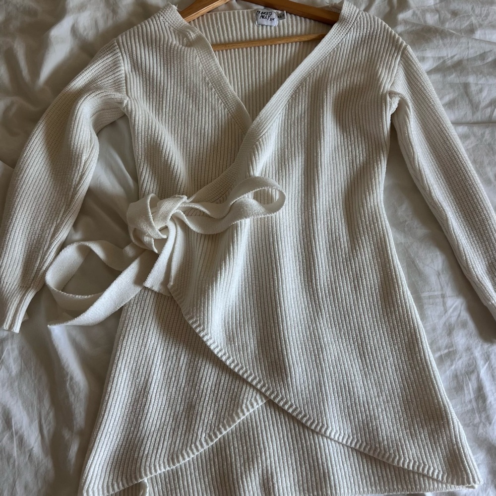 Princess Polly White Ribbed Wrap Sweater